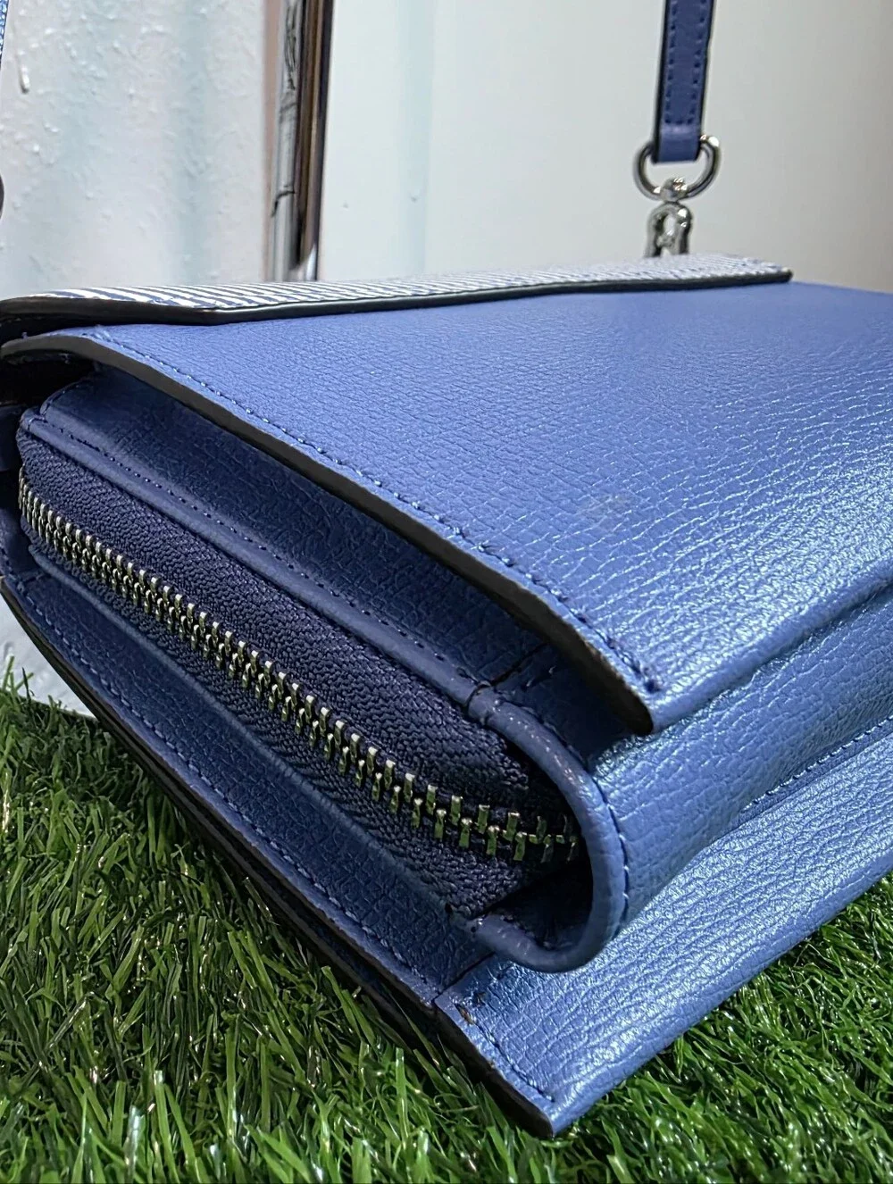 ​Karl Lagerfeld Paris Striped Crossbody Bag - Blue & White Accordion Wallet